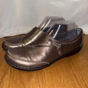 Clarks Bendables Loafer Shoes Leather Women's 9 Pewter‎ Bronze 68766